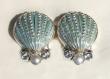 Blue Enamel Shell Clip Earrings