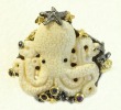 Carved Octopus Clip Earrings WITH GEMSTONES & VERMEIL