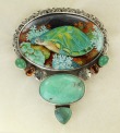 Russian Hand Painting on Black Onyx Pin-Pendant--Miniature Sea Turtle
