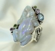 Carved Opal Frog Ring with Gemstones 