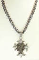 Echo of the Dreamer Ornate Black Drusy Cross Pendant Necklace