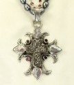 Echo of the Dreamer Ornate Black Drusy Cross Pendant Necklace
