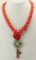 Coral Necklace with Hand Painted Porcelain