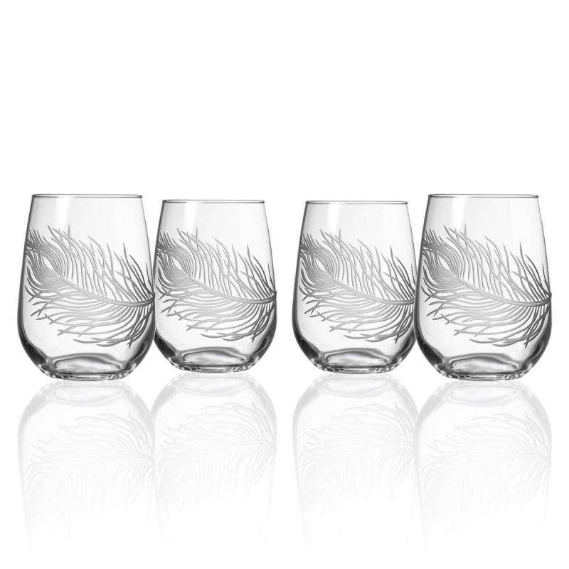 Etched Peacock 17oz. Stemless Wine Tumbler