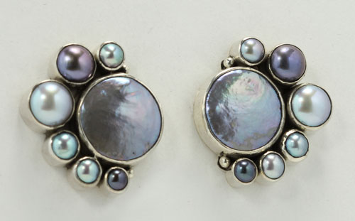 Platinum Pearl Cluster Post Earrings