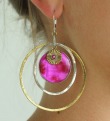 Mars & Valentine Large Open Hoop Earrings with Pink Shell Disc