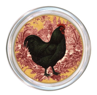Black Rooster on Red & Yellow Toile