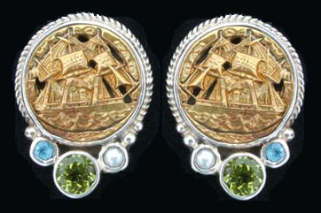 Echo of the Dreamer Schooner  Clip Earrings  with Gemstones