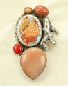 Hand Painted Shell Ring with Gemstones MATCHING PIN-PENDANT AVAILABLE