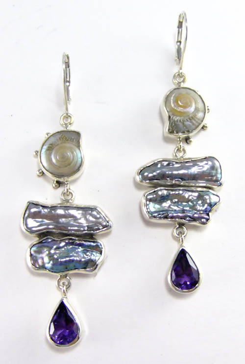 Echo Iridescent Pearl, Amethyst, & Shell Dangle Earrings--REGULAR PRICE $158.00