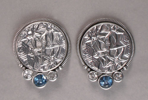 Echo of the Dreamer Sterling Silver Bamboo Clip Earrings with Gemstones