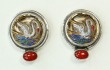 Swan Czech Glass Button Earrings