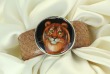 Leather Cuff Bracelet with Hand Painted Tiger 