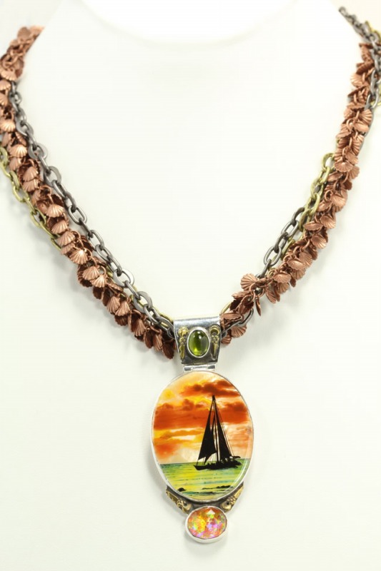 Hand Painted Tropical Sunset Necklace