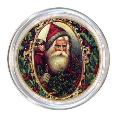Old Time Santa on Holly Berry Background