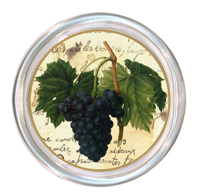 Purple Grapes on French Writing, Parchment Background