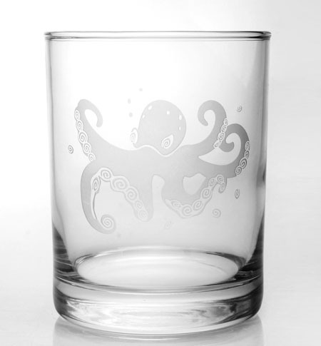 Etched Octopus 13 oz. Double Old Fashioned