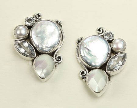 White Cluster Clip Earrings