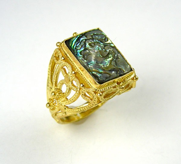 Abalone and Gold Vermeil Ring--Size 9