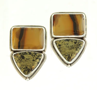 Echo of the Dreamer Agate & Pyrite Clip Earrings