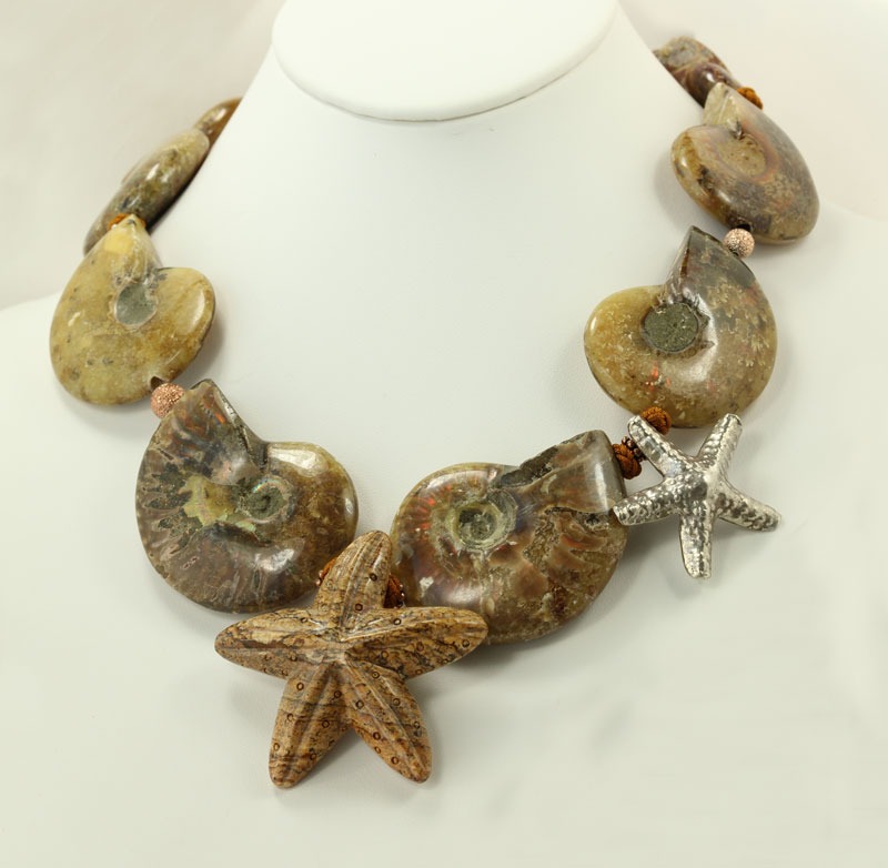 Amy Kahn Russell Opalized Ammonite Fossil Statement Necklace
