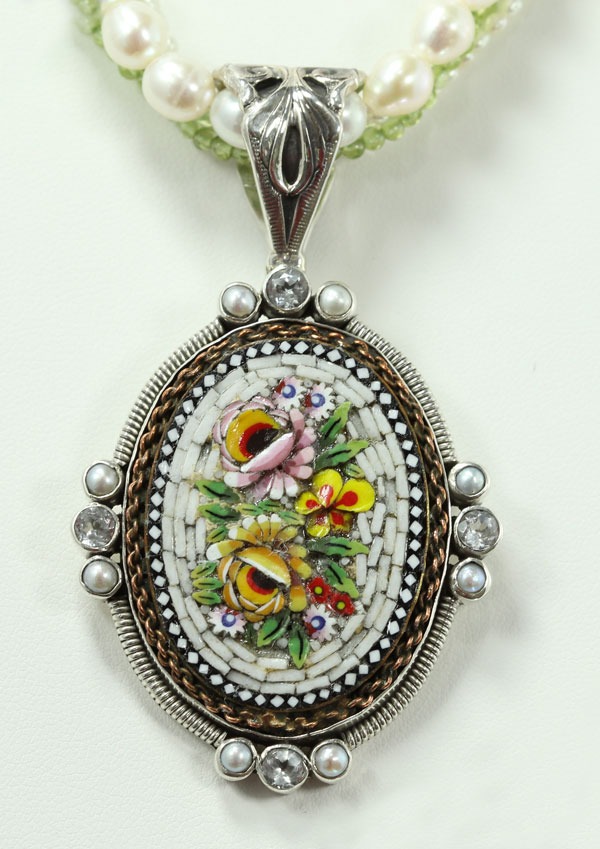 Mars & Valentine Antique Floral Micro-Mosaic Necklace