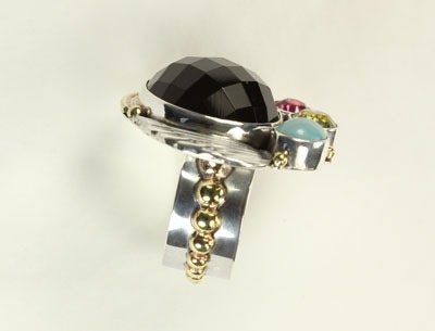 Mars & Valentine Black Agate Art Deco Ring