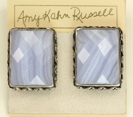 Amy Kahn Russell Blue Lace Agate Clip Earrings