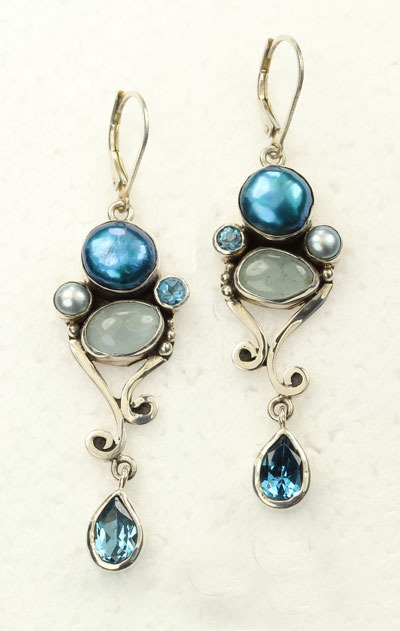 Echo of the Dreamer Blue Pearl & Blue Topaz Dangle Earrings