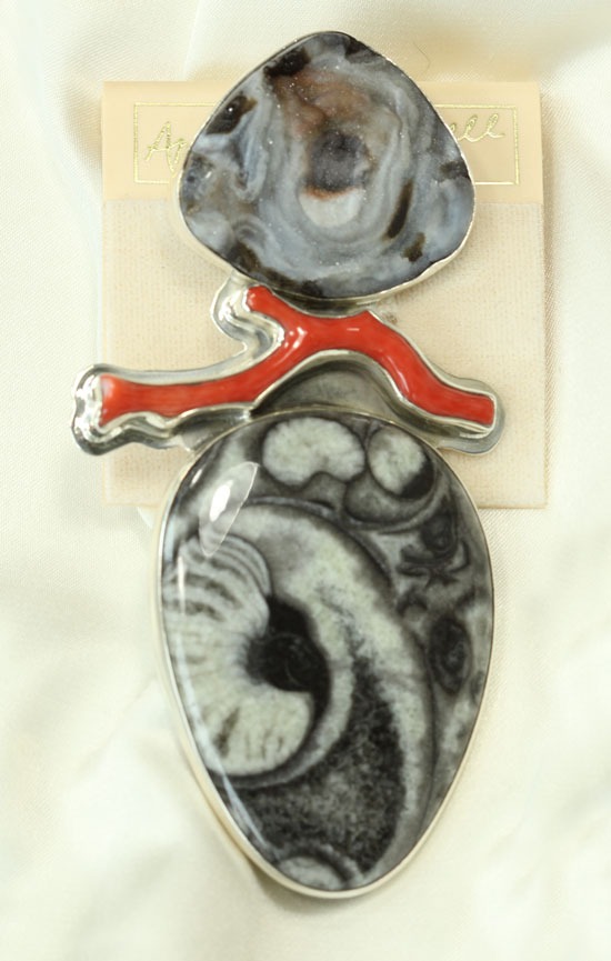 Amy Kahn Russell Drusy and Fossilized Coral Pin-Pendant