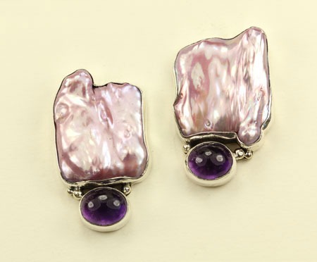 Echo of the Dreamer Free Form Pearl & Cabochon Amethyst Bracelet