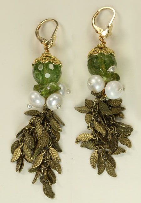 Amy Kahn Russell White Pearl & Vesuvanite Leverback Dangles