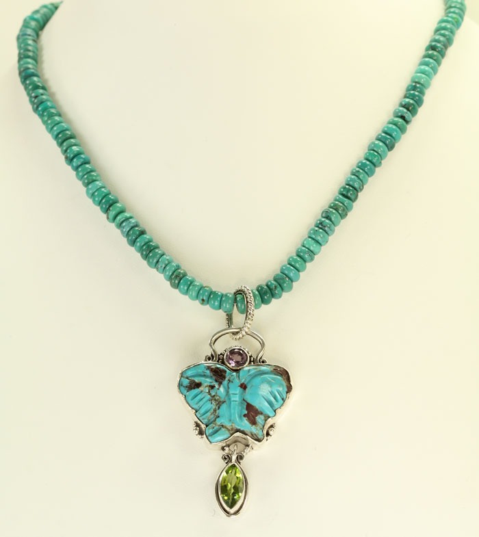 Echo of the Dreamer Hand Carved Turquoise Butterfly Necklace