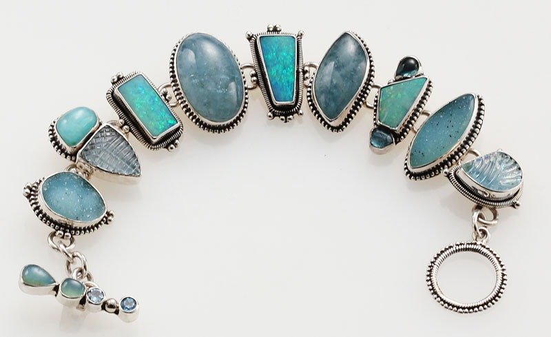 Echo of the Dreamer Opal,  Aquamarine, & Drusy Bracelet