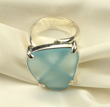Recycled Beach Glass Ring in Sterling Silver Setting