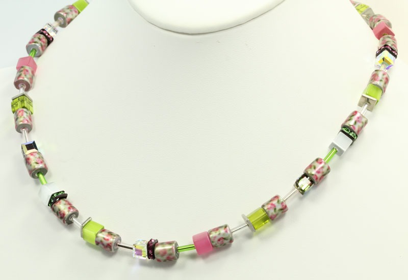 Coeur de Lion Pink & Green Cube Necklace