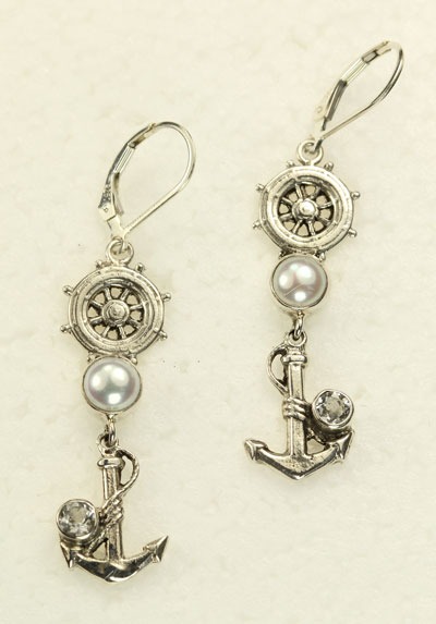 Mars & Valentine Sterling Silver Anchor Lever Back Earrings