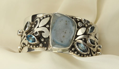 Echo of the Dreamer Sterling Silver Cuff with Blue Drusy & Gemstones