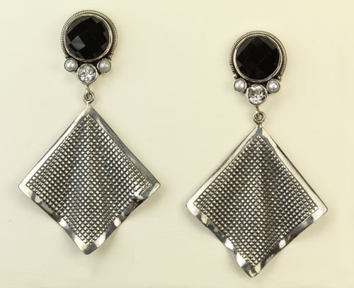Mars & Valentine Sterling Silver Earrings with Faceted Black Onyx