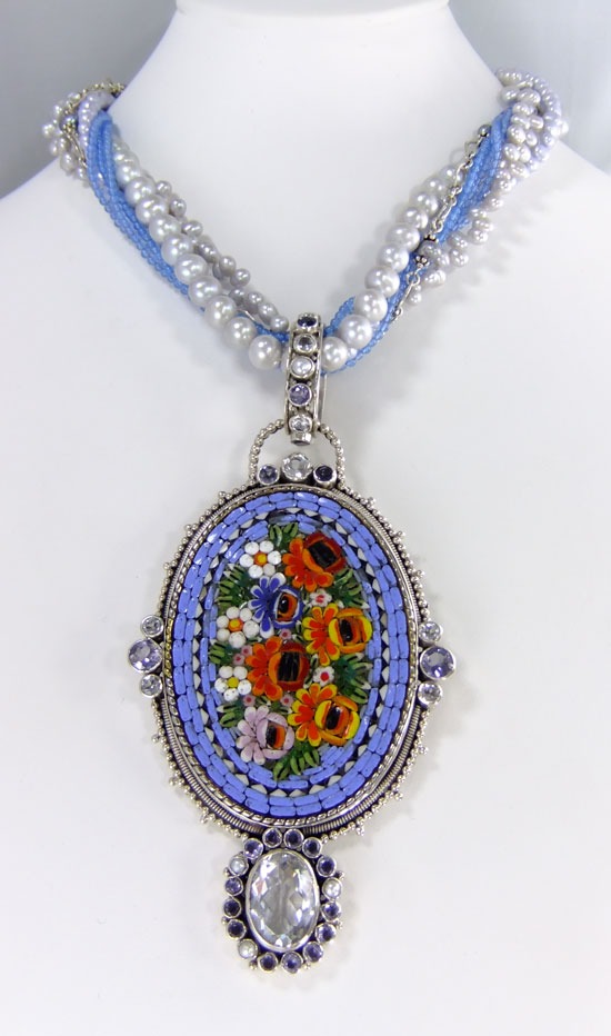 Mars & Valentine Very Large Antique Micro-Mosaic Pendant Necklace--ORIGINALLY $1465.00