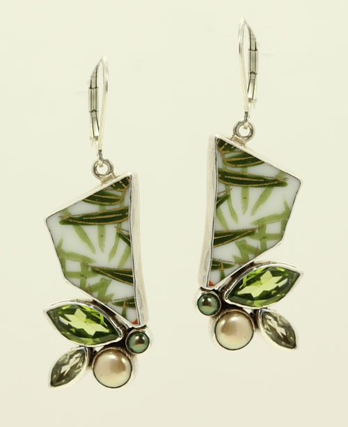 Mars & Valentine Vintage Asian Tile Cluster Lever Back Earrings