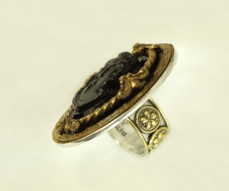 Mars & Valentine Vintage Black Cameo Statement Ring
