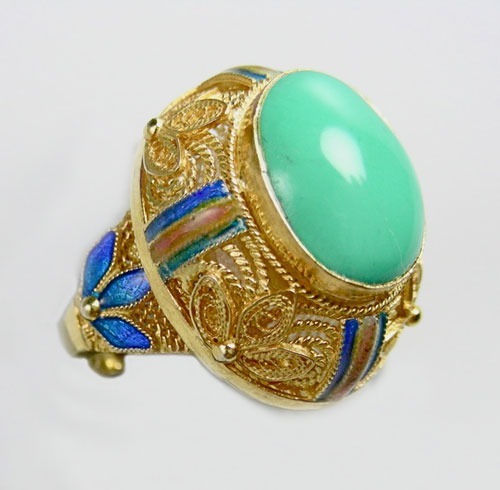 Turquoise Ring in Gold Vermeil Setting--Size 8.75