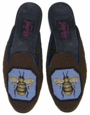 Bee on Brown Needlepoint Mule