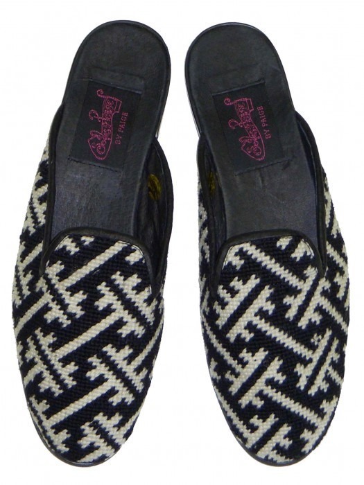 Black and White Geometric Needlepoint Mule 