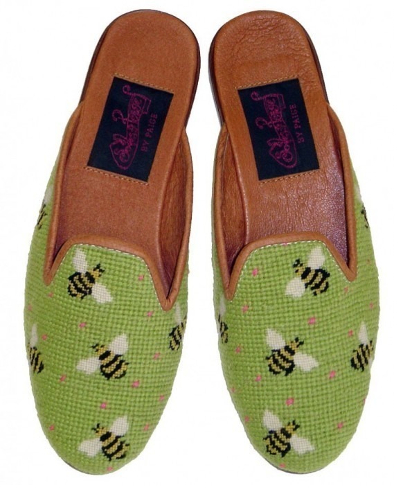 Bumblebees on Lime Needlepoint Mule