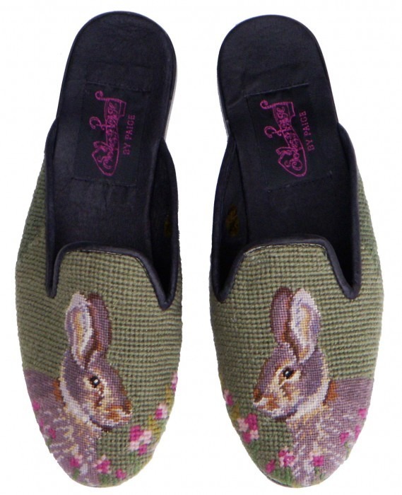 Bunny on Sage Needlepoint Mule 
