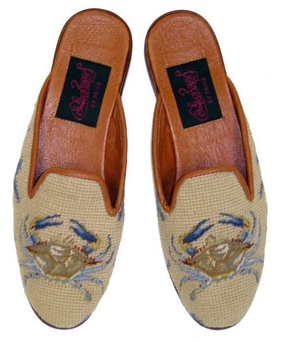 Crab on Tan Needlepoint Mule 