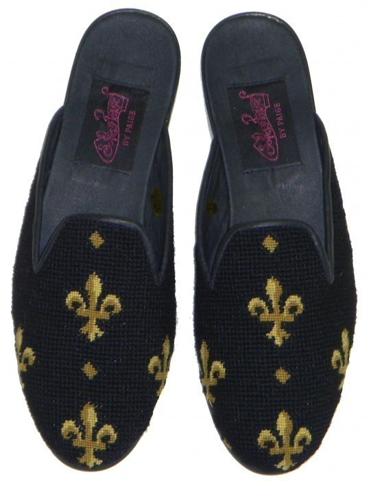 Fleur de Lis on Black Needlepoint Mule 