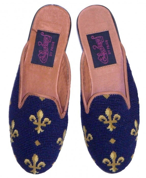 Fleur de Lis on Navy Needlepoint Mule